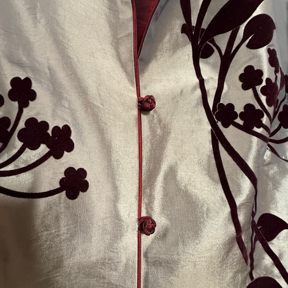Elegant Asian Velvet Satin Floral Reversible Kimono Coat Size‎ 14 - Picture 10 of 16